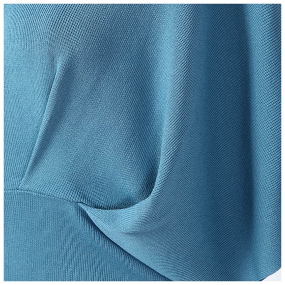 Teal Blue V Knit Draping Sweater C50 - Picture 6 of 6